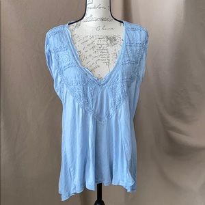 FREE PEOPLE ABIGAIL LACE SKY BLUE FLOWY TOP S NWOT